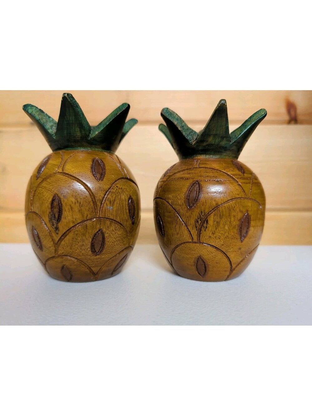 Pair Of Vintage Carved Wood Pineapple Candlestick Holders